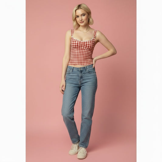 Y2K Summer Tops for Women Sweet Clothing Plaid Print Lace Trim Sleeveless T Shirts Vest 2000S Clothing Streetwear