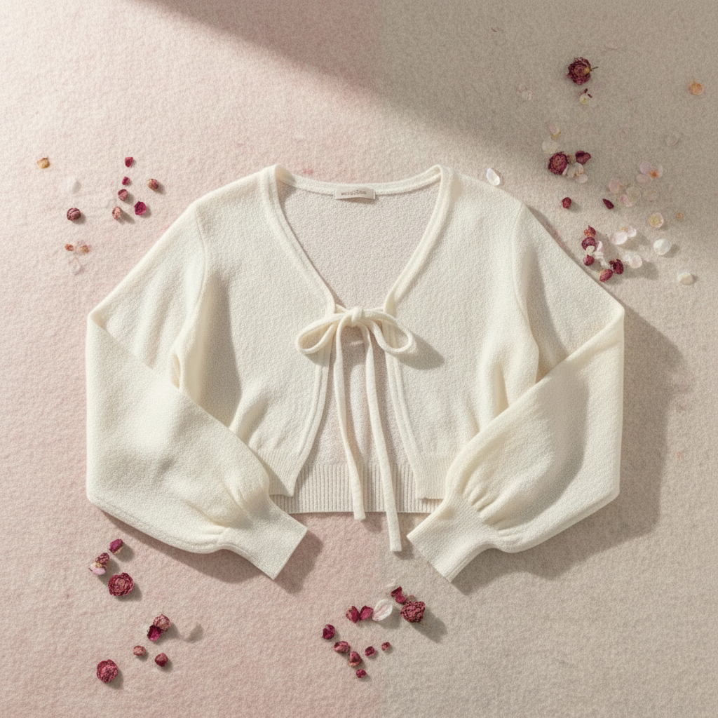 White Lace-Up Mini Knit Cardigan ☁️
