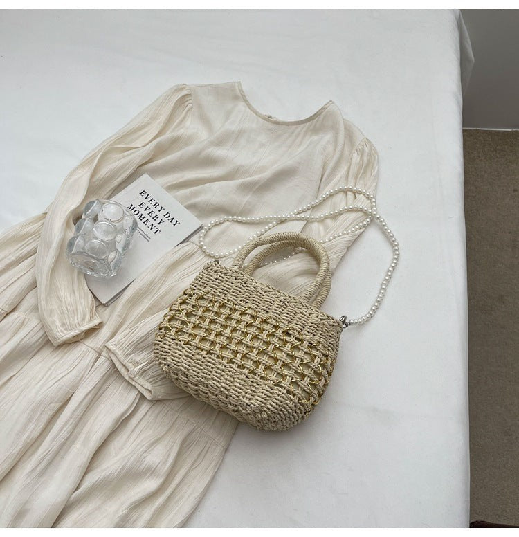 Cute Cherry Deco Shoulder Bag Small Basket Bag Funny Paper Weave Women Handbags Handmade Summer Beach Bag Mini Bali Purses