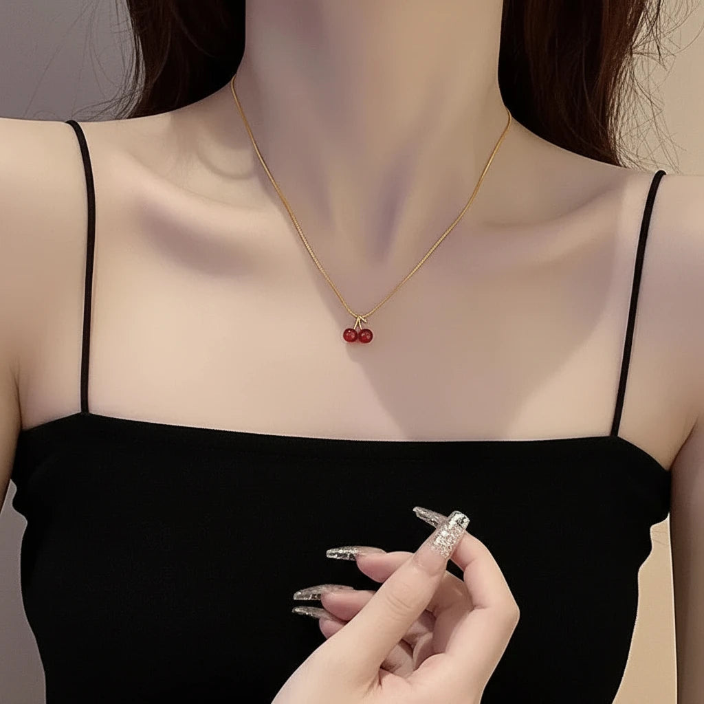 Dainty Cherry Pendant Necklace