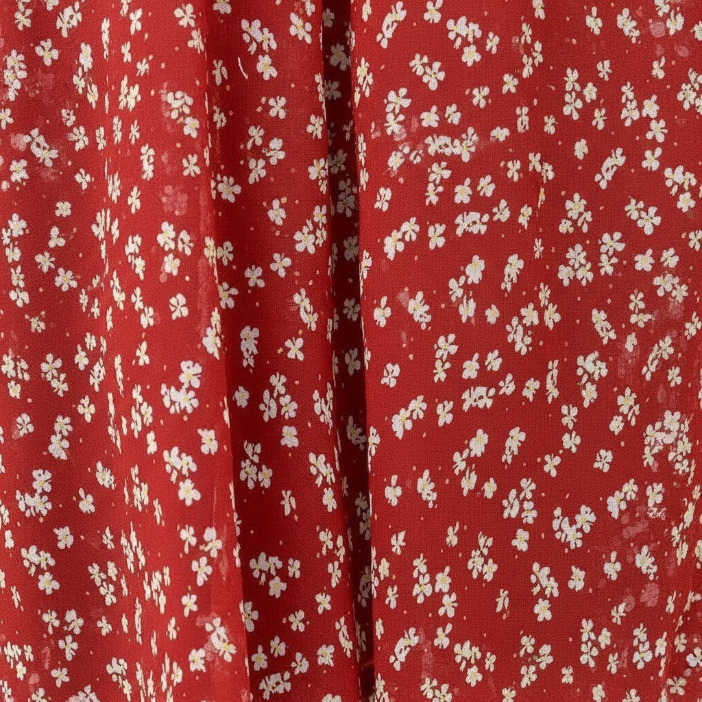 Jelly Studio Cherry Crush Midi Skirt, red floral print chiffon with black underskirt, lightweight and breathable for summer.